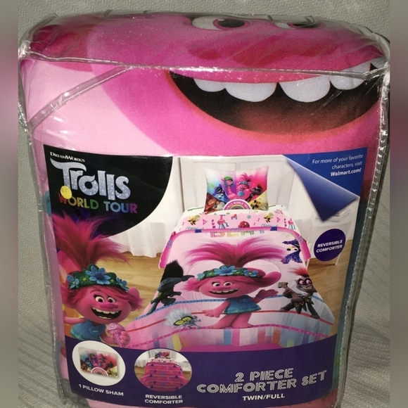 Trolls World Tour Dream Works Set TWIN/FULL Reversible Comforter Pillow New - Picture 1 of 6